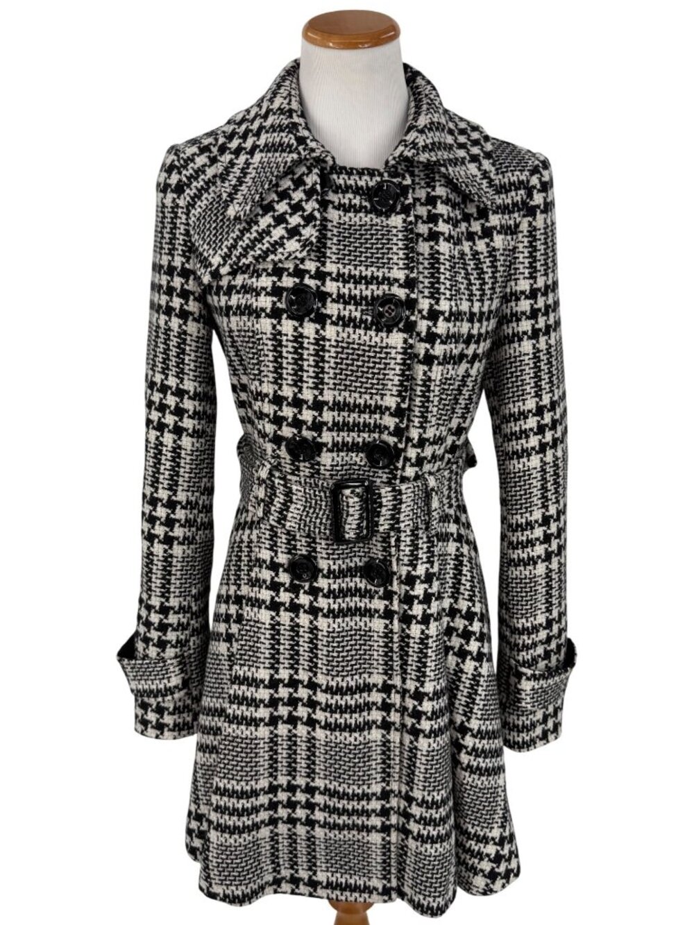 VTG Victoria’s Secret Black White Houndstooth Double Breasted Peacoat 8| 90s Y2K